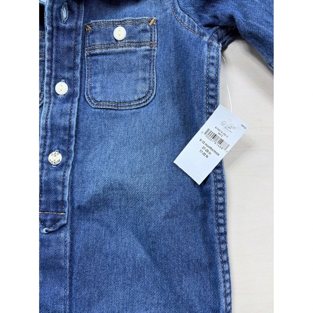 Baby Gap Denim Long Sleeve One-Piece Coverall Medium Wash 6-12 Months NWT